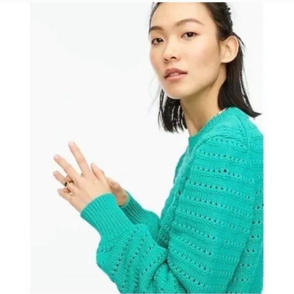 J. Crew Balloon Sleeve Pointelle Crew Neck Pullover Sweater Size Medium - Picture 1 of 7